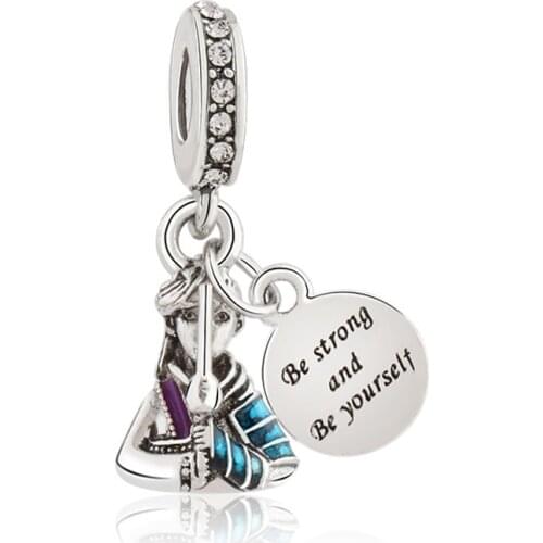 New Arrival Cartoon Blue Enamel Hua Mulan Pendant Fit Original Pandora Charms Bracelet Anime Beads DIY Jewelry for Women Bangles