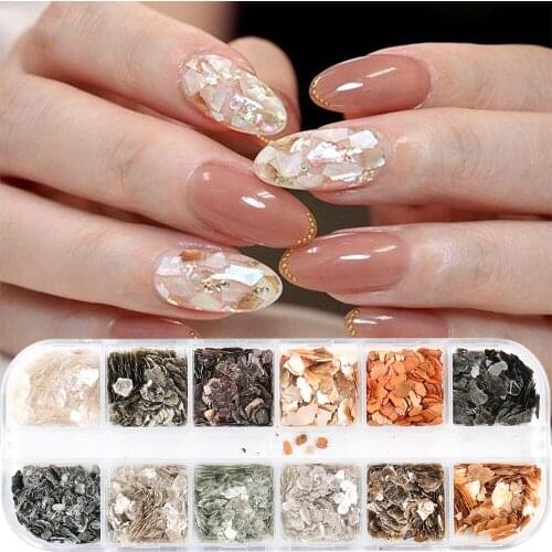12Grid Nail Abalone Shell Fragments Texture Irregular Natural Sea Shell Slice Charm Nail Stone Decoration Nail Art Paillete GLYM