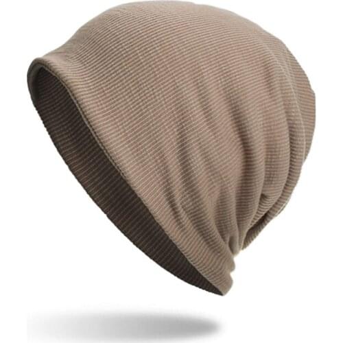 Autumn Winter Neck Scarf Hats Three kinds of usage cap Multi-function Unisex Fine stripes Double-deck Thin style Skullies Hat