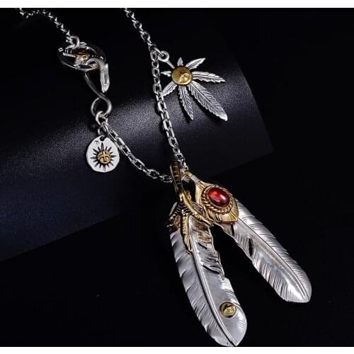 New Angels Wish Silver Horn Chain Necklace Takahashi Goro Wind Feather Silver Long Necklace Mens Sweater Chain Jewelry