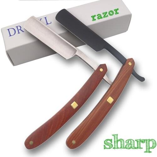DRGSKL Wooden Handle Manual Shaving Razor Super Sharp, Classical Stainless Steel 440C Blade Razor Barber Shaver Hair Knifes