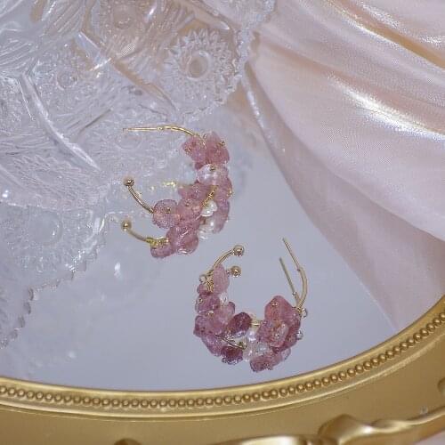 14k Real Gold Plated Fashion Jewelery Small Cute Stone Exquisite Earrings for Woman Holiday Party Elegant C-shaped Earring