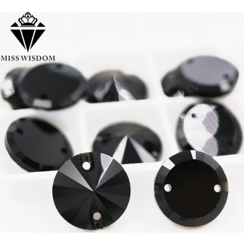 NEW high quality flatback glass sew on rhinestones double hole Round shape Black crystal rhinestone diy clothing accessories