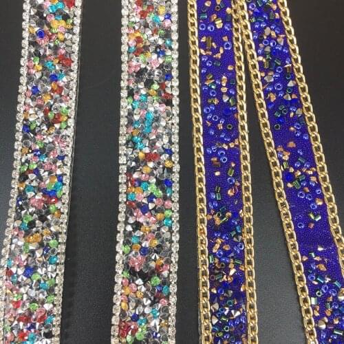 Rhinestone colour Hot drilling lace for DIY coat dress Handmade accessories toppa parche 1meter width 2cm