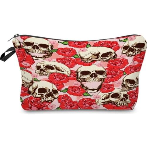 Rose Skull Cosmetics Organizer Bag New Fashion Red Floral Womens Makeup Bag Storage Bags for Women Trip Child Mini Candy Bag