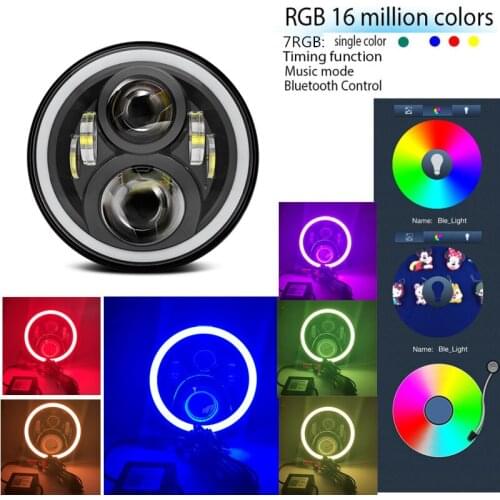 7" RGB Multi-Color White Red Blue Green Yellow LED Halo Headlight For Harley Motorcycle