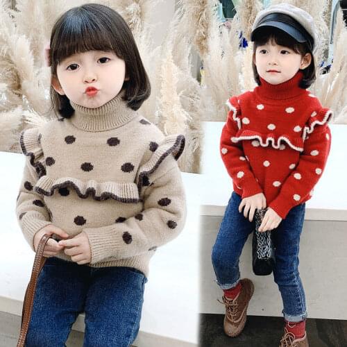 Girls' high neck sweater Pullover Plush thickened childrens autumn and winter new bottomed sweater baby sweater