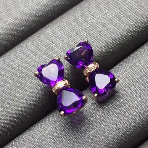 Fine Jewelry Real 18k Rose Solid Gold AU750 100% Nature Uruguay Amethyst Gemstone Female Earrings Fine Gift women earring