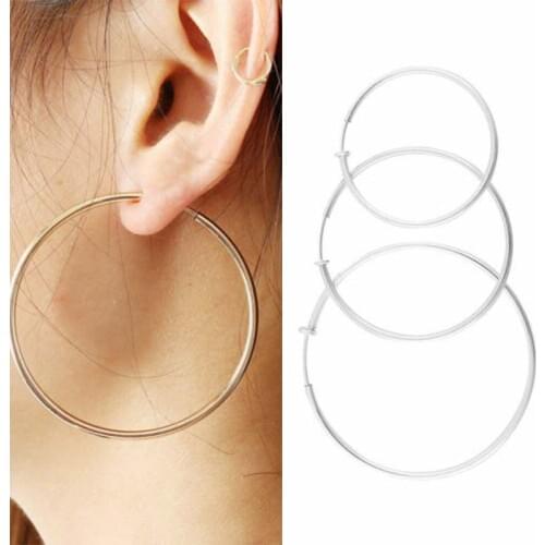 Sale diameter 4cm/5cm/6cm Ear Clips Rings Punk Women Non-Pierced Hoop Earrings Spring Goth Fake Clip-On Circle Earrings