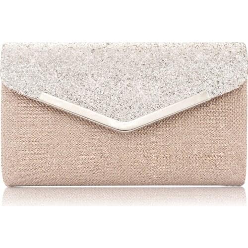Womens Evening Clutch, Glittering Shininig Envelope Clutches Purse, Handbag for Wedding Parties and Cocktail Prom Rose Gold