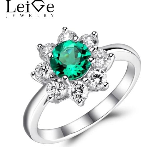 Leige Jewelry Emerald Ring Wedding Engagement Rings for Women Round Cut Green Gemstone 925 Silver Fine Jewelry May Birthstone