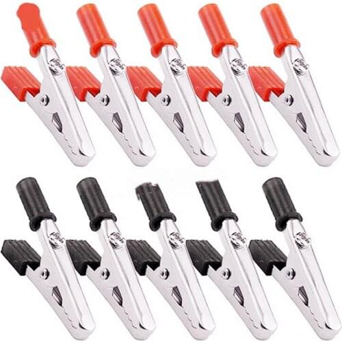 10pcs/lot Insulated Crocodile Clips Plastic Handle Cable Lead Testing Metal Alligator Clips Clamps 50mm Length