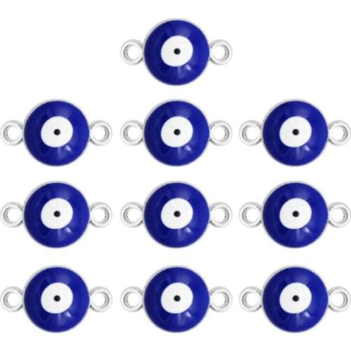 10 PCs Blue Eyes Double Hanging Drip Pendant Evil Eye Charms Pendants Connectors Links Alloy Pendant Bracelet Pendant