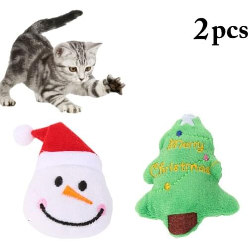 2pcs Pet Soft Plush Christmas Pet Toy Lovely Snowman Tree Cat Toy Interactive Gifts Catnip Toys Stuffed Playing Toy For Pet