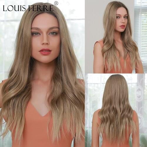LOUIS FERRE 24 Inch Long Body Wave Lace Front Wigs Ombre Blonde Natural Hairline Synthetic Lace Wigs for Women African American