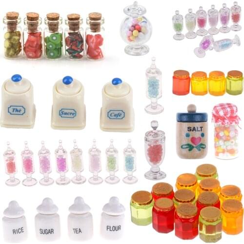 1:12 Dollhouse Miniatuer Miniature Furniture Toys Dried Food Play Tea Salt Jar Glass Candy for Dolls Home Office Party Decor Toy