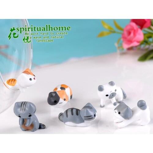 6Pcs /set Cute Miniature Fairy Figurines Fairy Garden Miniatures Cat Terrarium Cheese Cat Figurines Miniature Garden Decoration