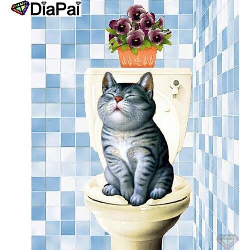 DIAPAI Diamond Painting 5D DIY 100% Full Square/Round Drill "Cat toilet vase" Diamond Embroidery Cross Stitch 3D Decor A24647