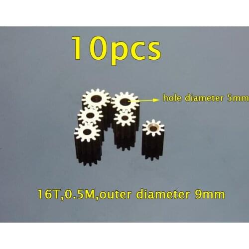 Free Shipping 10PCS 16T Metal Gear Copper Pinion 0.5M Center Hole Diameter 5mm 775 Motor Gear Spare Parts For DIY Model