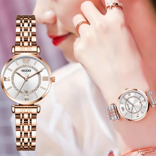 OLEVS Fashion Diamond Starry Rose Gold Ladies Watches Reloj Mujer 2020new Waterproof Quartz Strap Calendar Display Women Watch