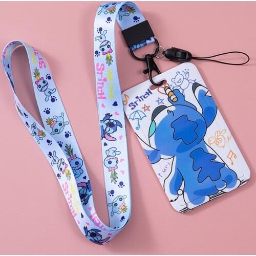 Disney badge hanging neck lanyard cartoon ID cover bus subway card protective cover Stitch student card cover