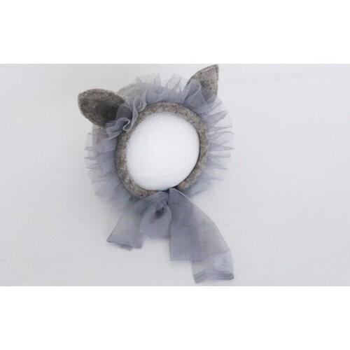 Newborn Lace Bonnet Photography Props Lovely Bear Baby Bonnet Newborn Photography Cap