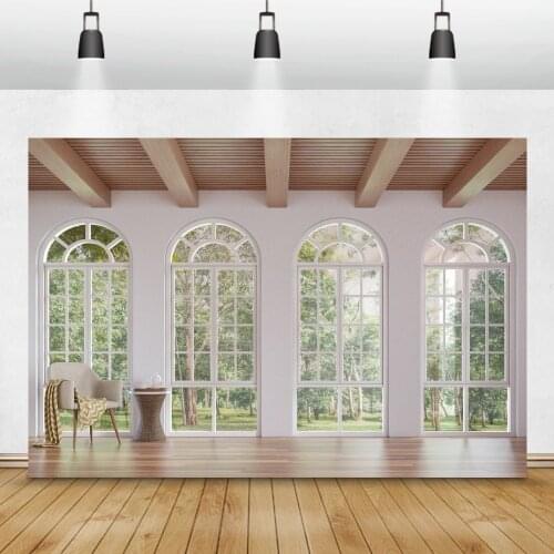 Laeacco Living Room Window Interior Scene Chair Ceiling Wooden Floor Tree Photo Background Photography Backdrop For Photo Studio