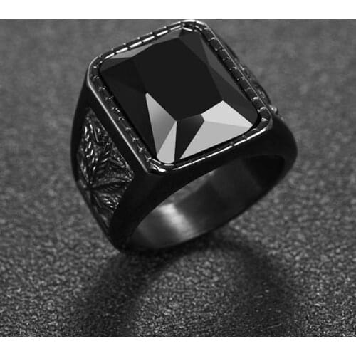 OBSEDE Trendy Men Square Black Red Stone Ring Titanium Steel Retro Signet Ring Rock Punk Male Jewelry Accessories Boyfriend Gift