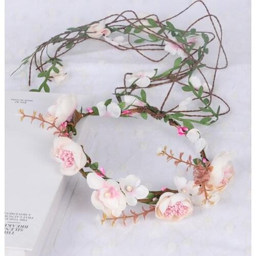 Korean Garland Flower Crown Simulation Flower Rattan Hairband Bride Wedding Head Wreath Romantic Hair Accessories for Girls Gift