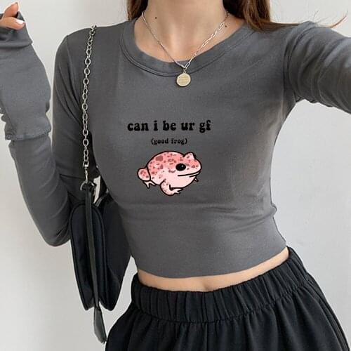 Frog Crop Tops Cotton Sweatshirt Women Cute Funny Long Sleeve Shirt Aesthetic Tight T Shirt Joggers Suits Drawstring Sweatpants