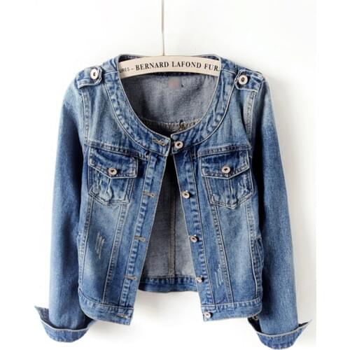 Plus Size 6XL 2019 Autumn Women O-Neck Denim Jacket Boyfriend Jean Coat Vintage Streetwear Short Casual Basic Outerwear R771