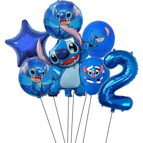 7pcs Lilo & Stitch Number Latex Foil Balloon Set Blue Baby Shower Stitching Ballons Happy Birthday Party Decoration Boy Girl Toy
