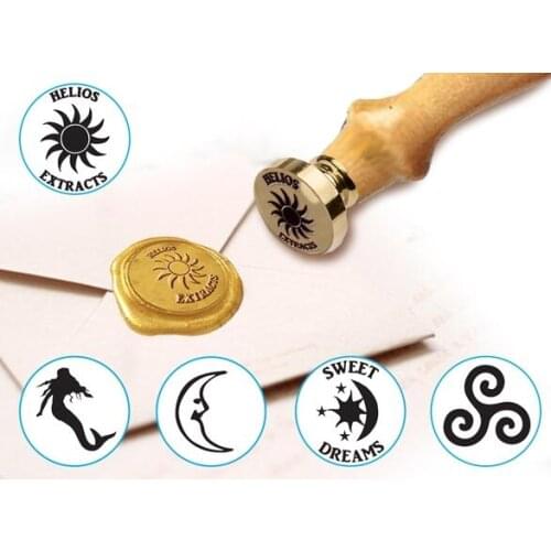 Customizable Mystical & Celestial Design Wax Seal Stamp with Wood Handle