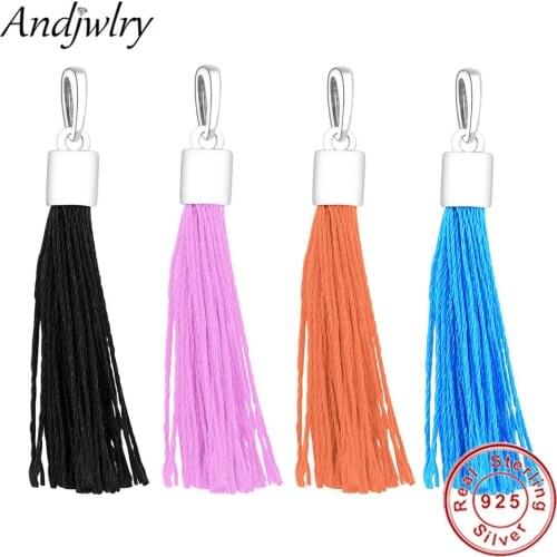 Fit Original Pandora Charms Bracelet & Pendant 925 Sterling Silver 4 Color Tassel Hanging Charm DIY Jewelry Berloque