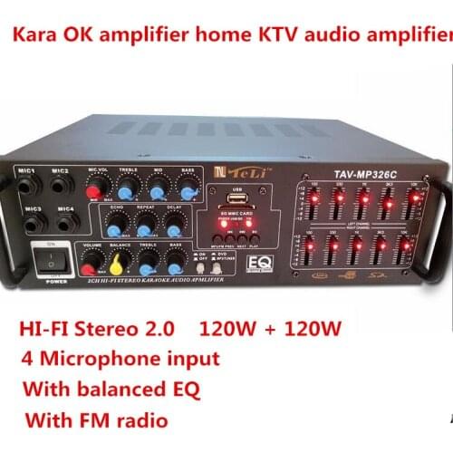 220V-240V 120W+120W TAV-MP326C Professional digital Home karaoke KTV amplifier with EQ equalization FM radio USD SD MP3 Play