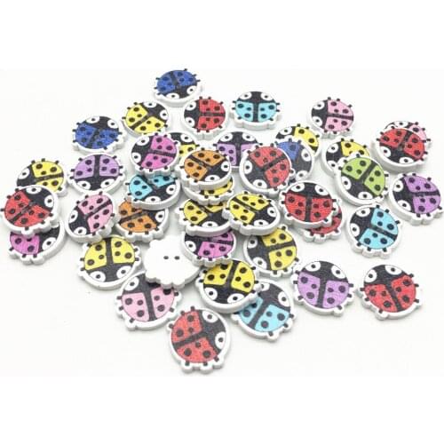 50pcs 15x16mm Mixed Wood Laybugs Ladybirds Buttons Sewing Cartoon Button Embellishments For Scrapbooking Cardmaking DIY Crafts