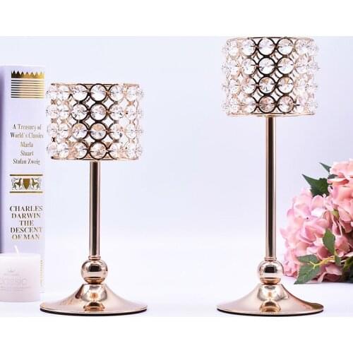 Romantic Crystal Candlestick Gold Wedding Candle Holders Tabletop Candelabra Centerpieces Home Votive Holder Decoration