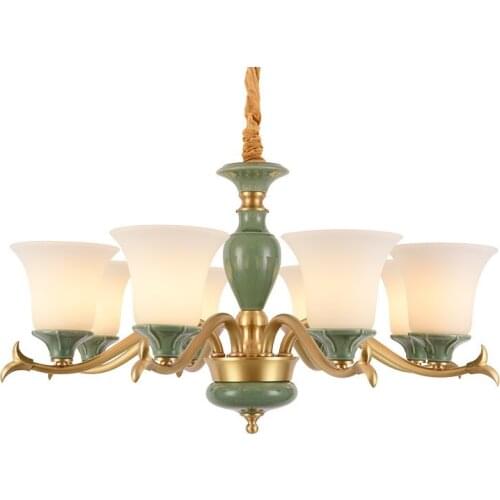 American full copper light luxury living room chandelier dining room bedroom glass pendant lamps