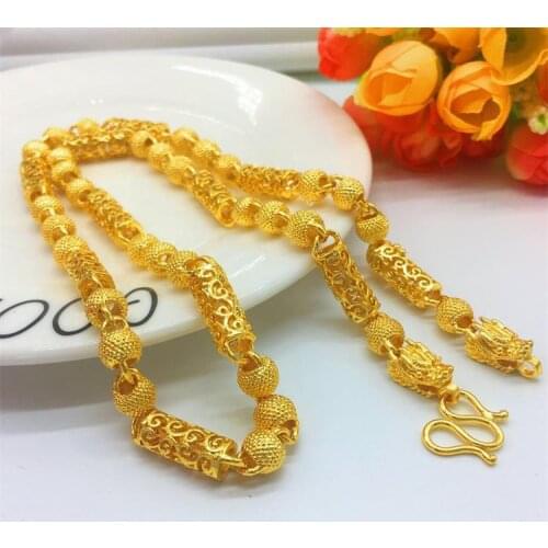 Luxury 14K Gold Necklace for Men Wedding Engagement Jewelry 8n Hollow Mens Bead Chain Necklace Charms Anniversary Jewelry Gift