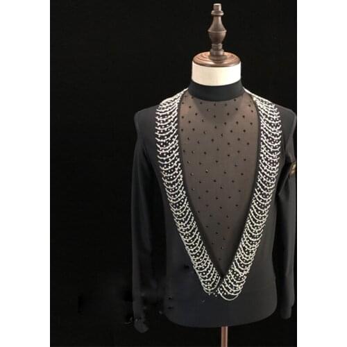 New Latin Dance Shirts Men Sexy Mesh Rhinestones Competition Top Cha Cha Rumba Samba Tango Salsa Male Custom Clothing DNV12702