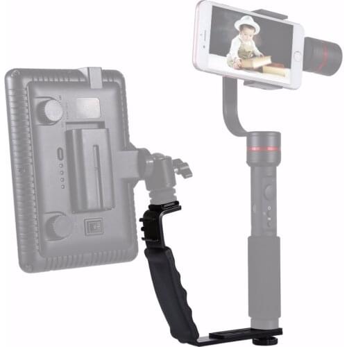 PULUZ L-Shape Bracket Handheld Grip Holder with Dual Side Hot Shoe Mounts for Video Light Flash, DSLR Camera