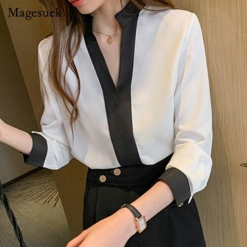 Chiffon Autumn Casual V-Neck 2021 New Women White Long Sleeve Blouse Womens Shirts Solid Ladies Tops Pullovers Blusas 11189