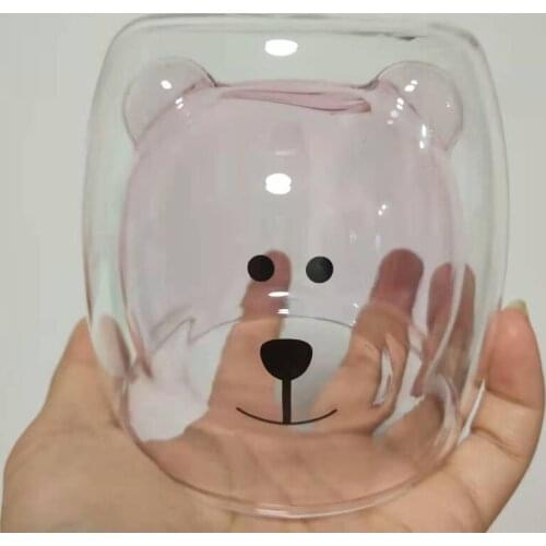 Glass Mugs Double Wall Glass Mug, Bear Cat Dog Animal Double-layer Glass Mug Coffee Cup, Christmas Mug Gift ,cute Tea Milk Cup