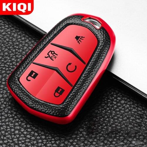 KIQI TPU Leather Remote Smart Key Cover Fob Case Shell for Cadillac ATS CT6 CTS DTS XT5 Escalade ESV SRX STS XTS ELR 2014 - 2021