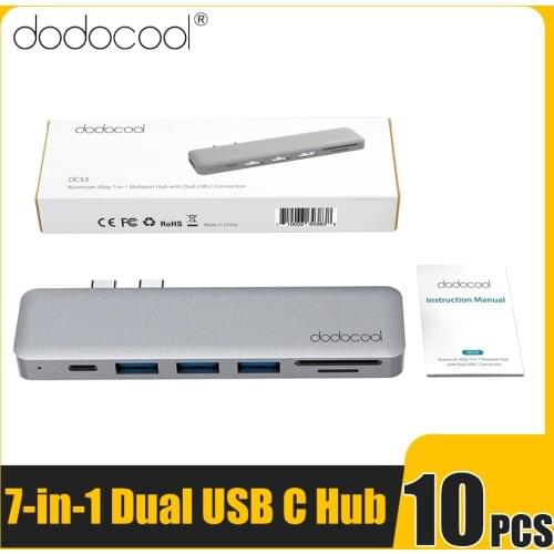 10Pcs dodocool USB C Hub 7-in-1 Multiport Hub with Dual USB-C 4K HD Output SD/TF Card Reader USB 3.1 Type-C HUB 3 USB 3.0 HUB