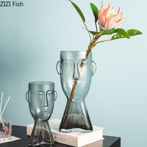 Creativity Face Shape Vase Transparent Glass Hydroponic Vase Flower Arrangement Modern Home Living Room Desktop Vase Decoration