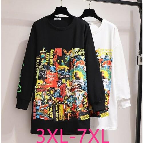2021 spring autumn plus size tops for women large pullover long sleeve loose casual O neck print long T-shirt 4XL 5XL 6XL 7XL