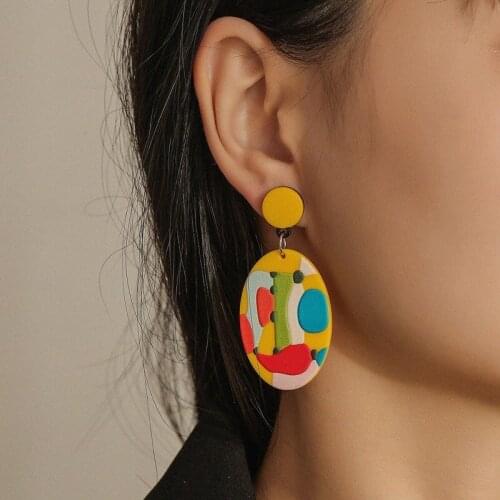 Find Me Resin Color Abstract Painting Pendant Earrings For Women Fashion Jewelry Accessories