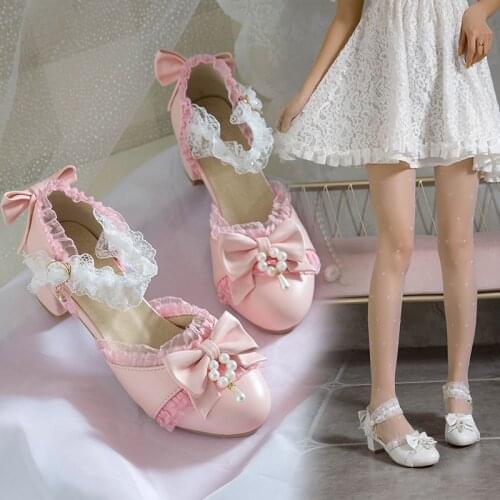 New Women Pumps Summer Fashion Sexy round Toe Wedding Party mid Heeled Shoes Women butterfly-knot pearl buckle Sandals