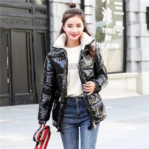 Winter Cotton Coat Women Casual Stand Collar Winter Jacket Coats Fashion With Pocket Winter Solid Color Glossy Jackets
